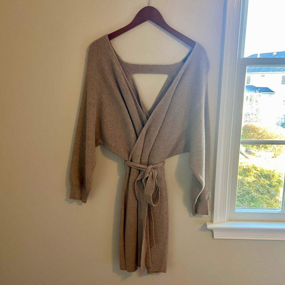 Kimono Sleeve Sweater Dress with Removable Tie